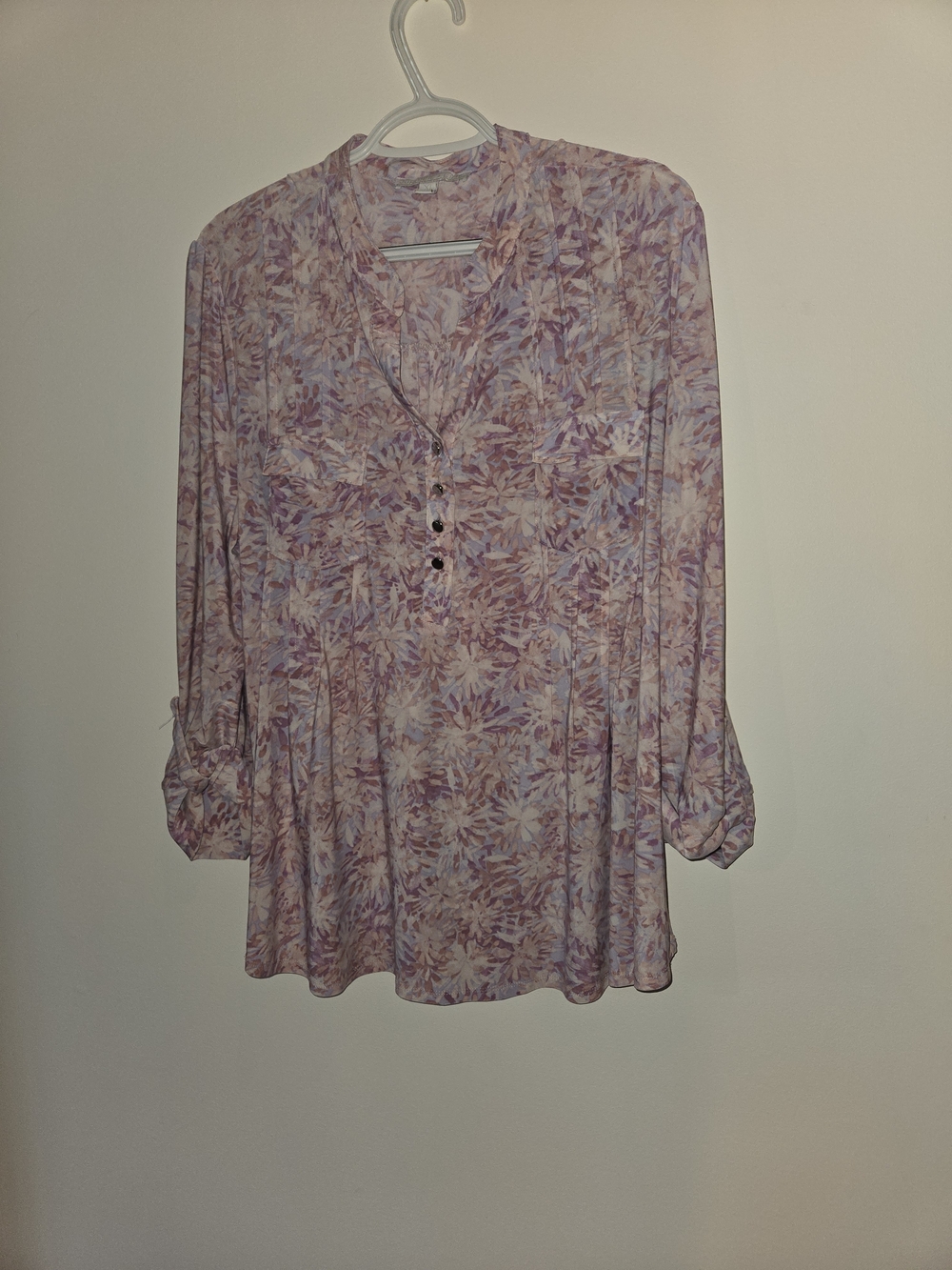 Juniper & Lime Light Purple Floral V-Neck Women's Blouse XL